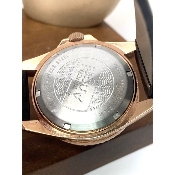 Invicta Women's Watch 14322 Angel Quartz Rose Gold Black Leather Strap 40mm - Picture 6 of 14